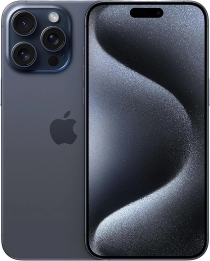 iPhone 15 Pro Max reconditionné Premium vue de face : Le plus grand écran Super Retina XDR avec bords ultra-fins.