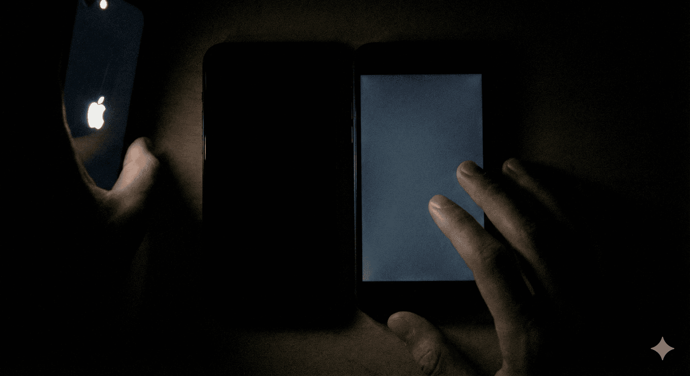 Comparaison écran iPhone dans le noir : OLED invisible vs LCD lumineux gris