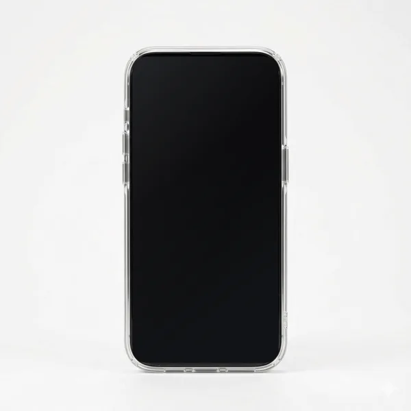 Coque renforcée transparente offerte, posée sur un iPhone éteint